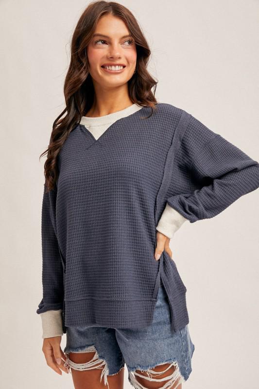 Brush Thermal Crew Neck Oversized Pullover – Navy