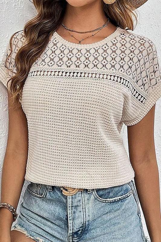 Short Sleeve Waffle Knit Tunic Top