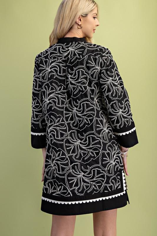 Embroidered Notch Neck Dress
