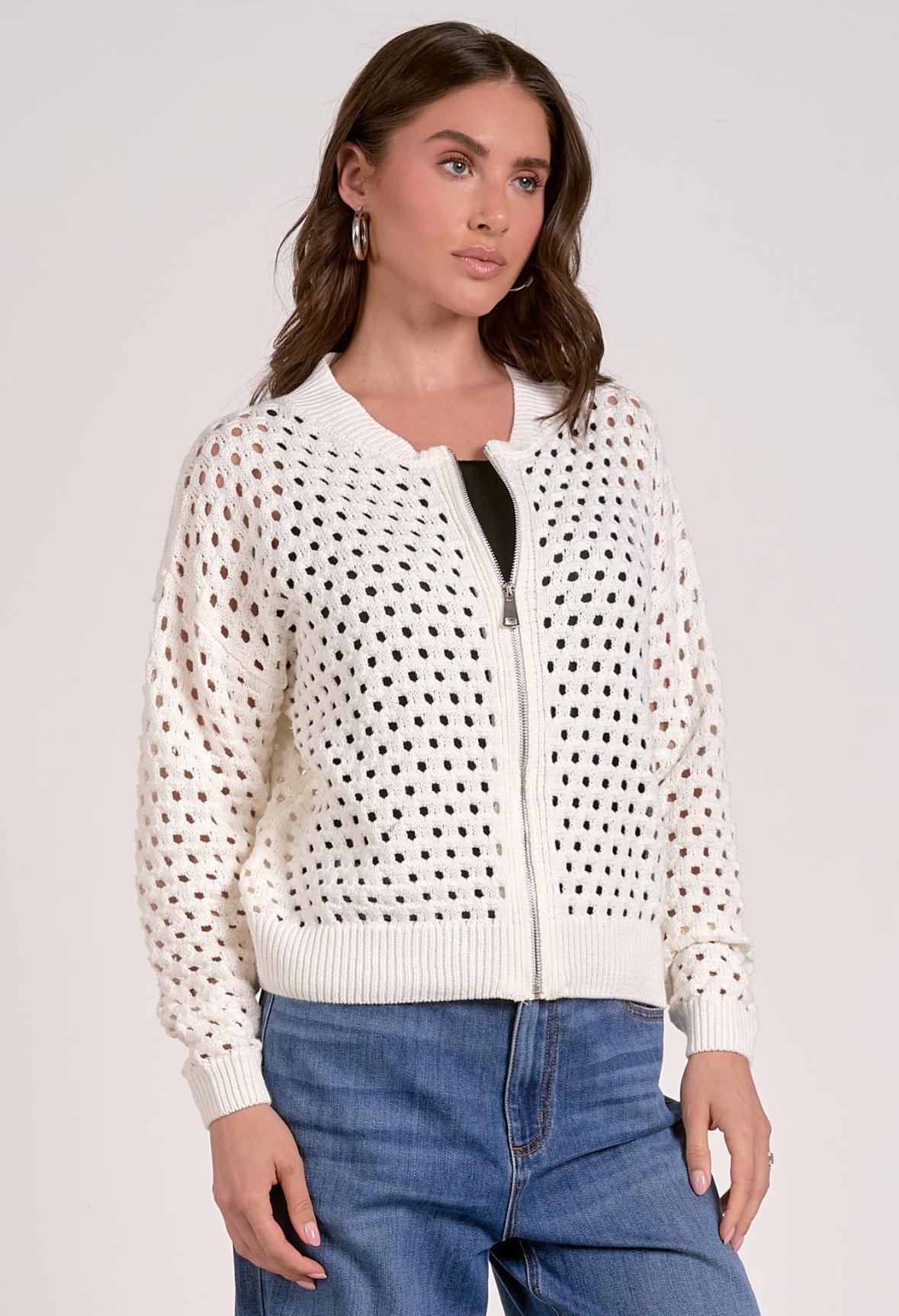 White crochet zip up