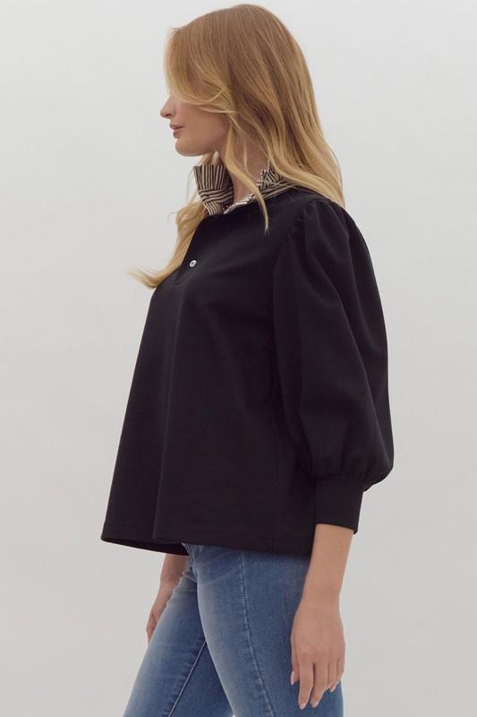 Solid Balloon Sleeve Popover Top