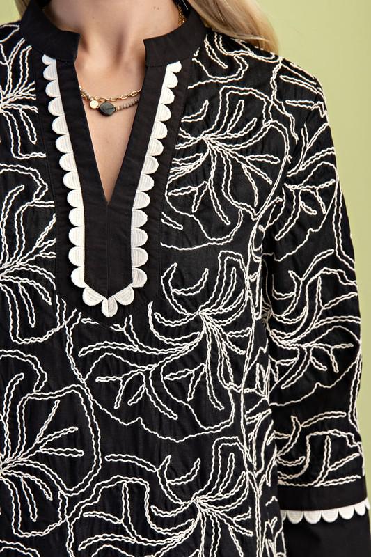 Embroidered Notch Neck Dress