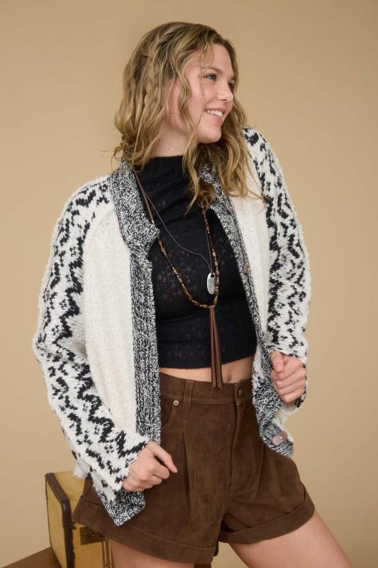 Tribal Pattern Toggle Button Knit Cardigan