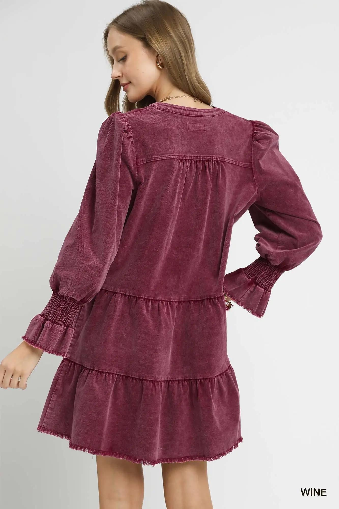 Stone Washed V-Neck Dress