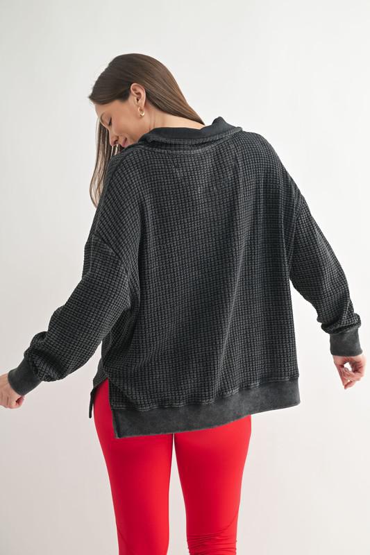 Chunky Waffle Mineral Wash Collared Sweater