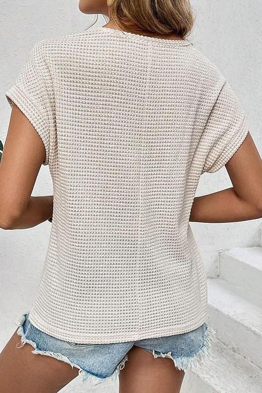 Short Sleeve Waffle Knit Tunic Top