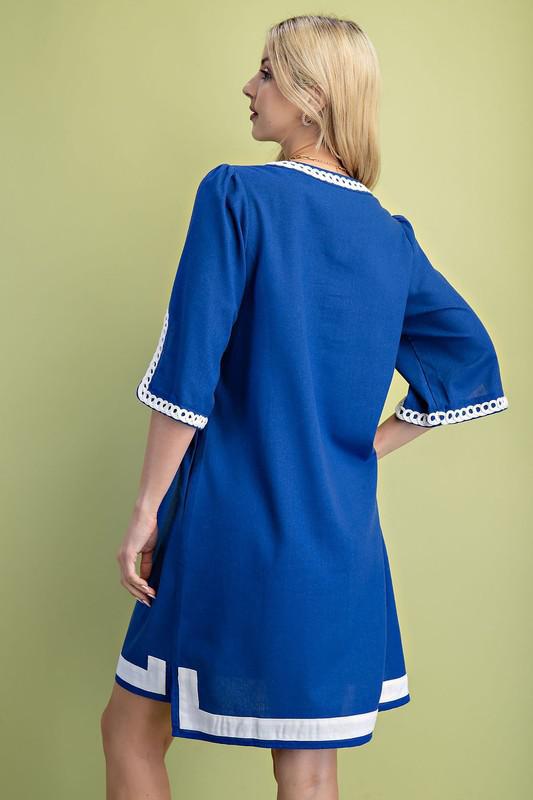 3/4 Sleeve Linen Notch Neck Dress