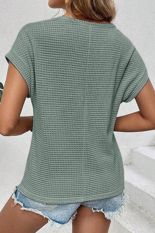 Short Sleeve Waffle Knit Tunic Top