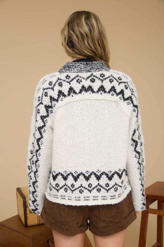 Tribal Pattern Toggle Button Knit Cardigan