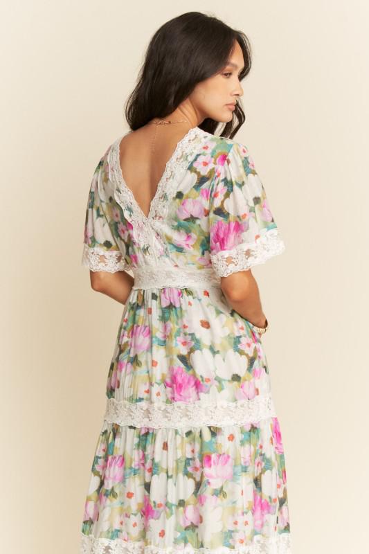 Water Painting Floral Zippered Maxi Dress