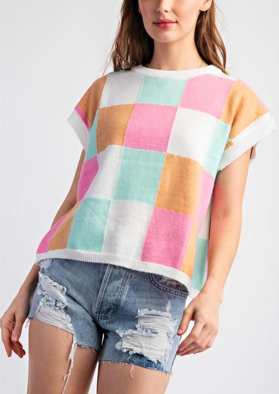 Checkered Knit Top