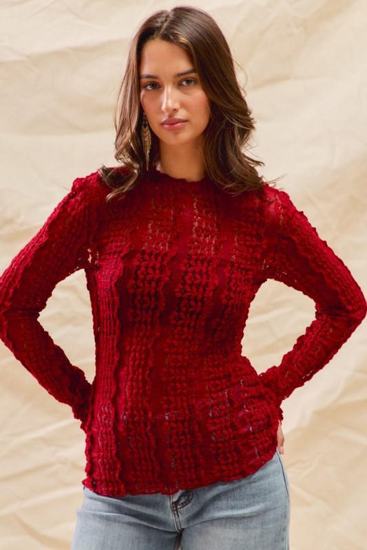 Christmas Stretched Sheer Lace Casual Top