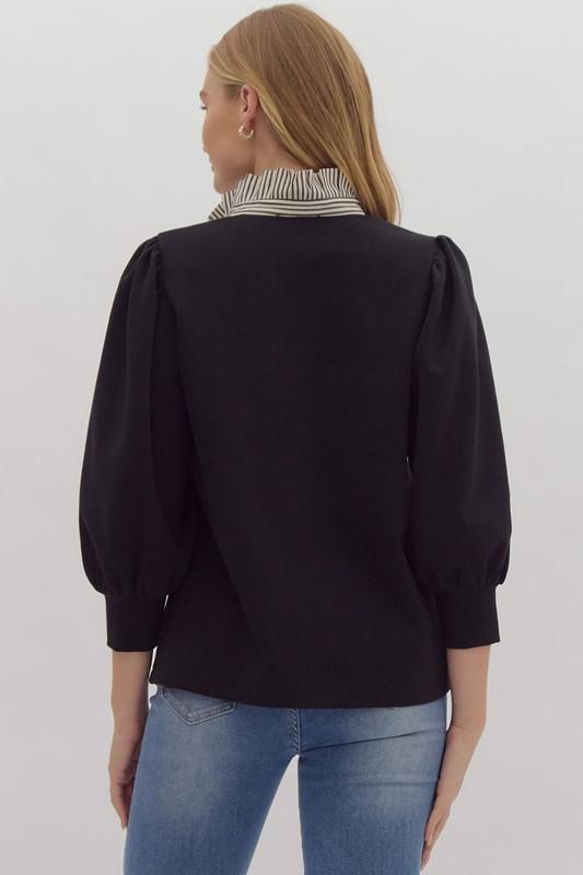 Solid Balloon Sleeve Popover Top