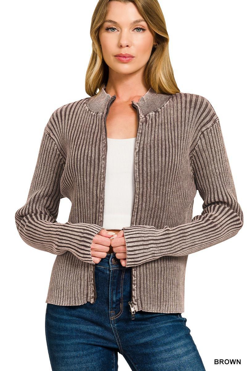 Two Tone Zip Up Sweater