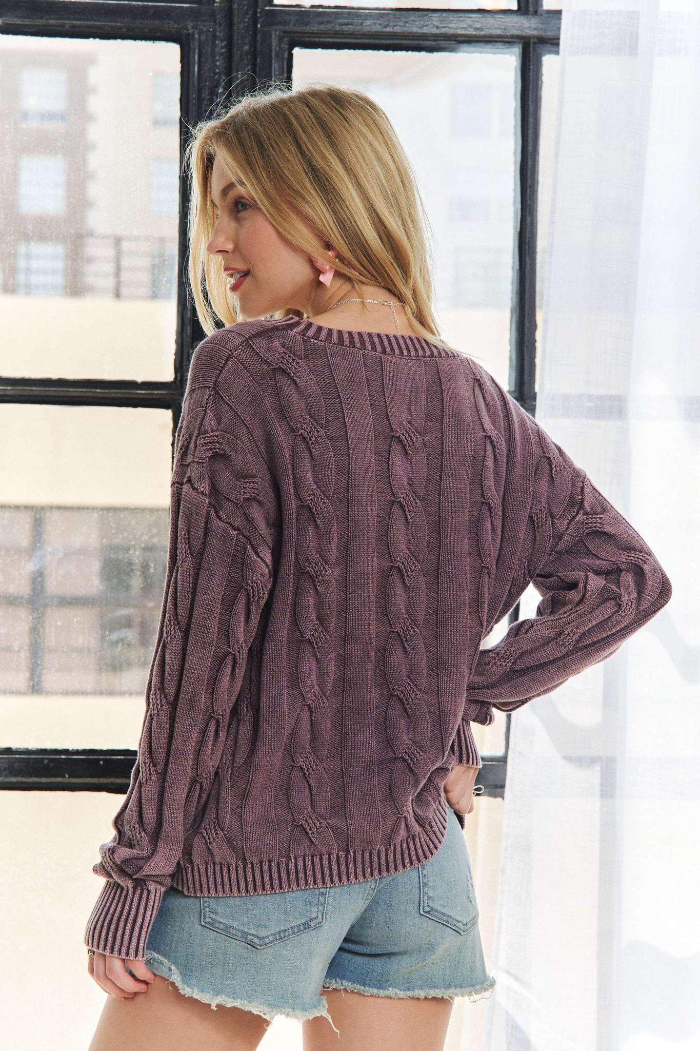 Mineral Washed Cable Knit Sweater Top