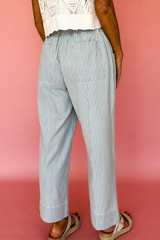 Stripe Drawstring Straight Loose Denim Pants