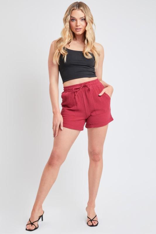 Double Gauze Drawstring Banded Hem Shorts