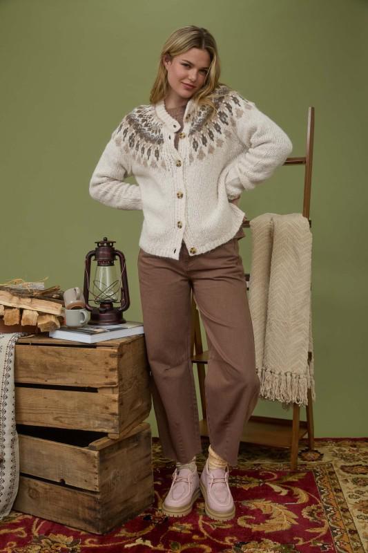 Fair Isle Pattern Long Sleeve Knit Cardigan
