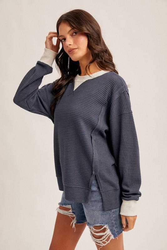 Brush Thermal Crew Neck Oversized Pullover – Navy