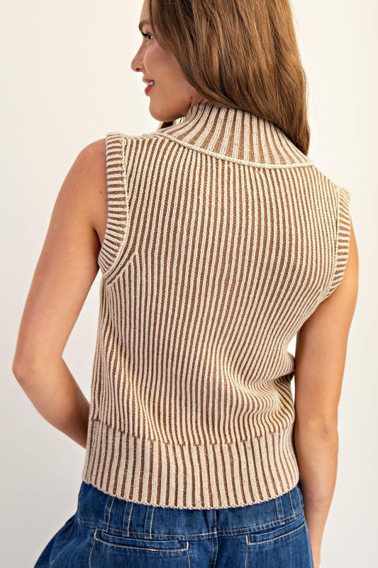 Front Zipper Ribbed Knit Sleeveless Jacket