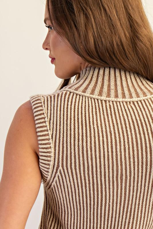 Front Zipper Ribbed Knit Sleeveless Jacket