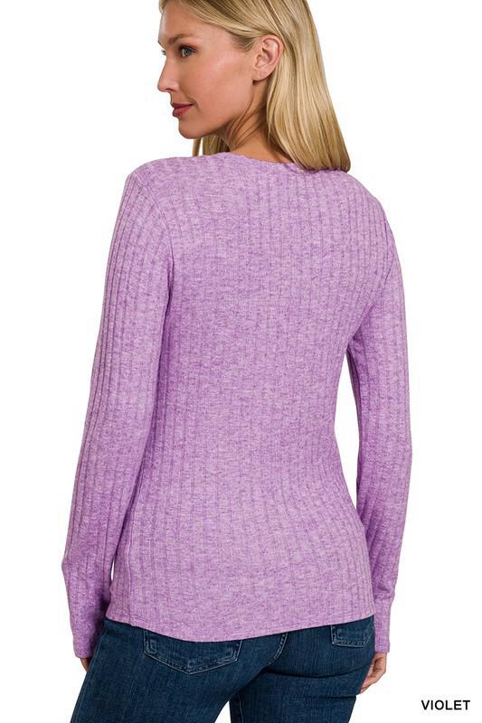 Ribbed Long Sleeve Round Neck Top