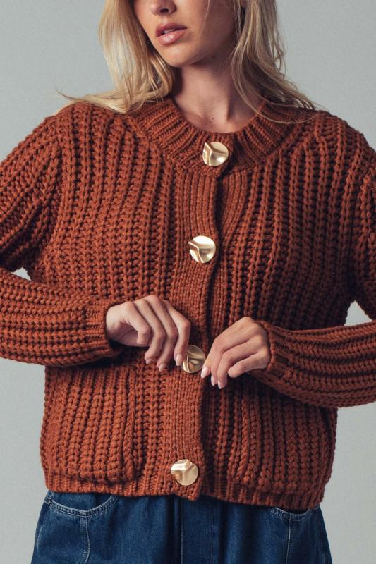 Chunky Knit Cardigan With Gold Buttons