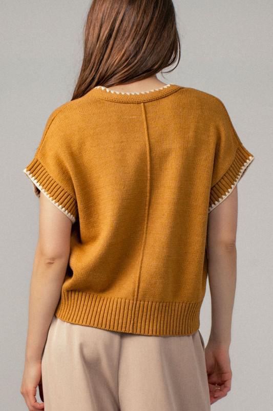 Boho Crochet Knit Vest Casual Top With Tie Front