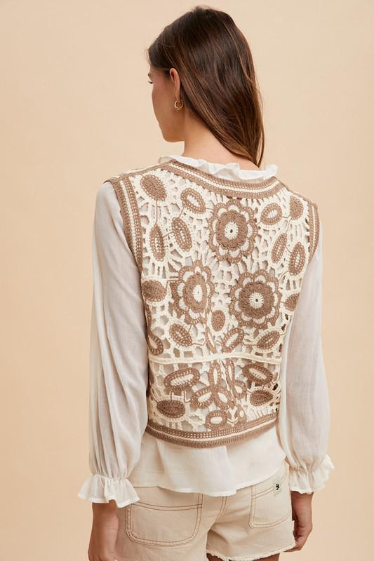 Crochet Sweater Vest & Chiffon Blouse Set