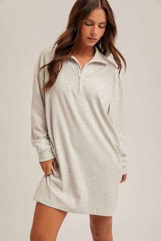 Brushed Quarter Zip Jersey Lounge Sweatshirt Dress