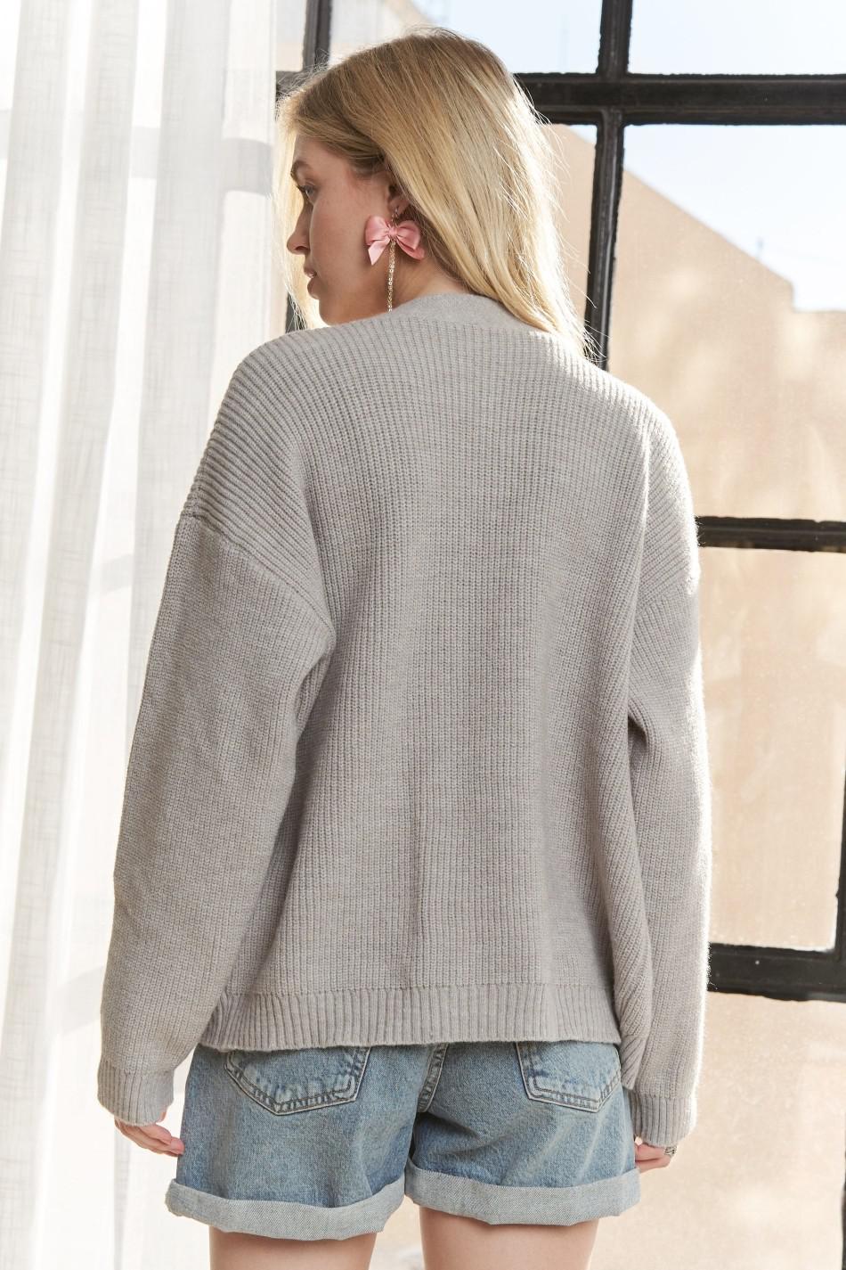 Striped Denim Pockets Cardigan