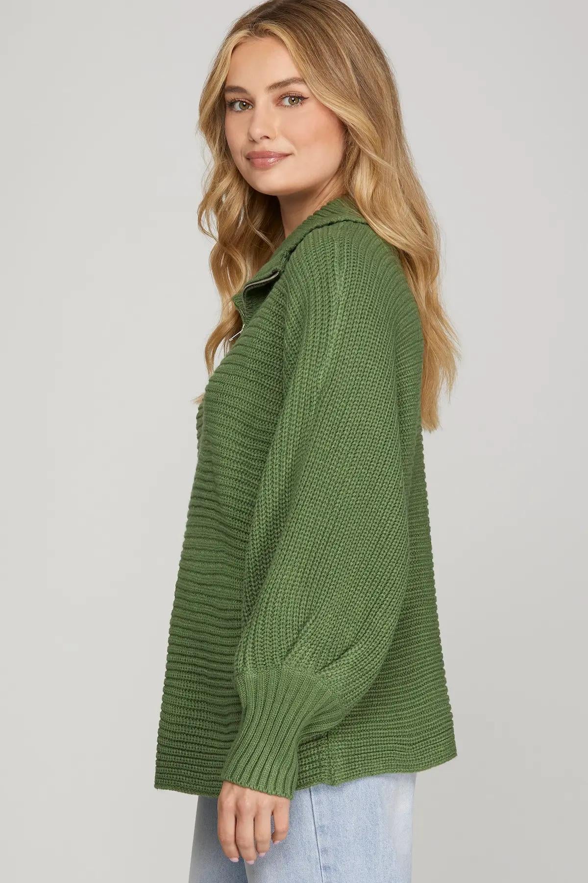 Long Sleeve Half Zip Batwing Sweater