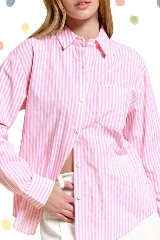 Collared Contrast Stripe Button Down Shirt