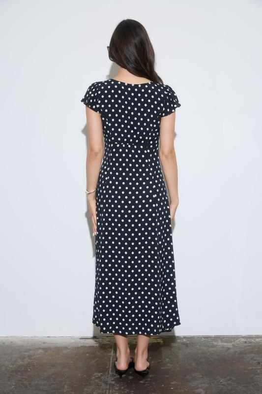 Polka Dot Button Down Short Sleeve Midi Dress
