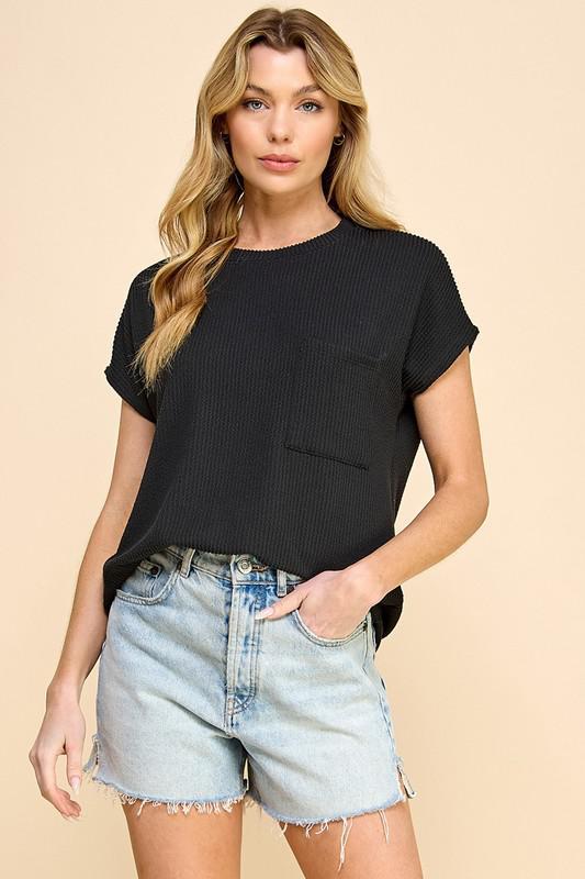 Solid Ribbed Top With Pockets