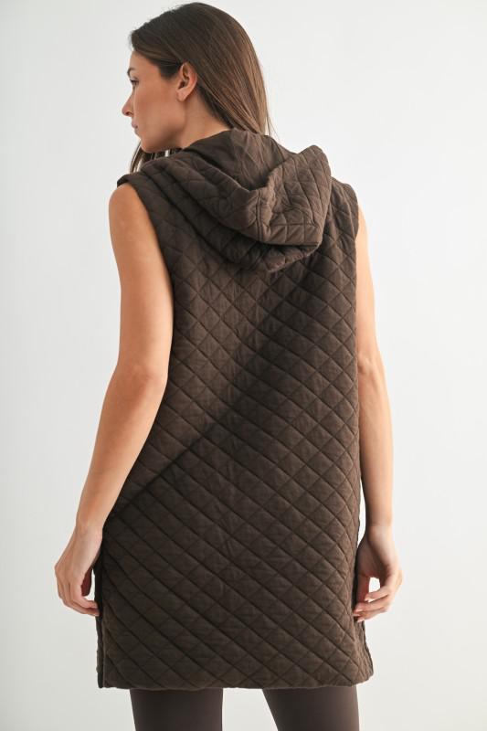 Longline Quilted Cotton Blend Vest