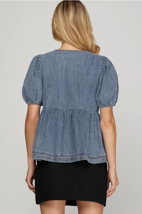 Puff Sleeve Denim Blouse