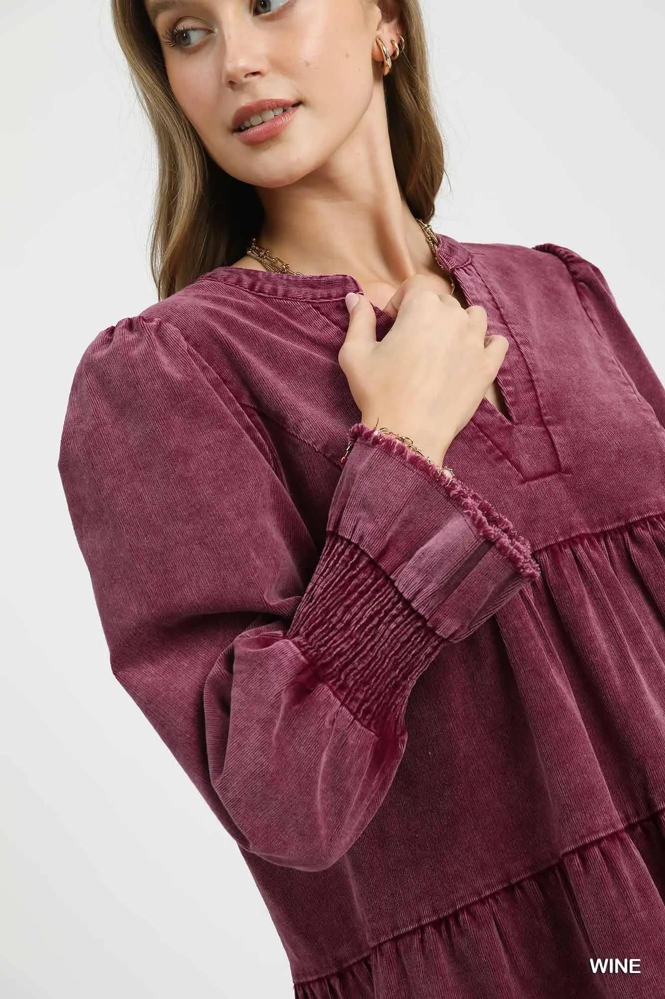 Stone Washed V-Neck Dress