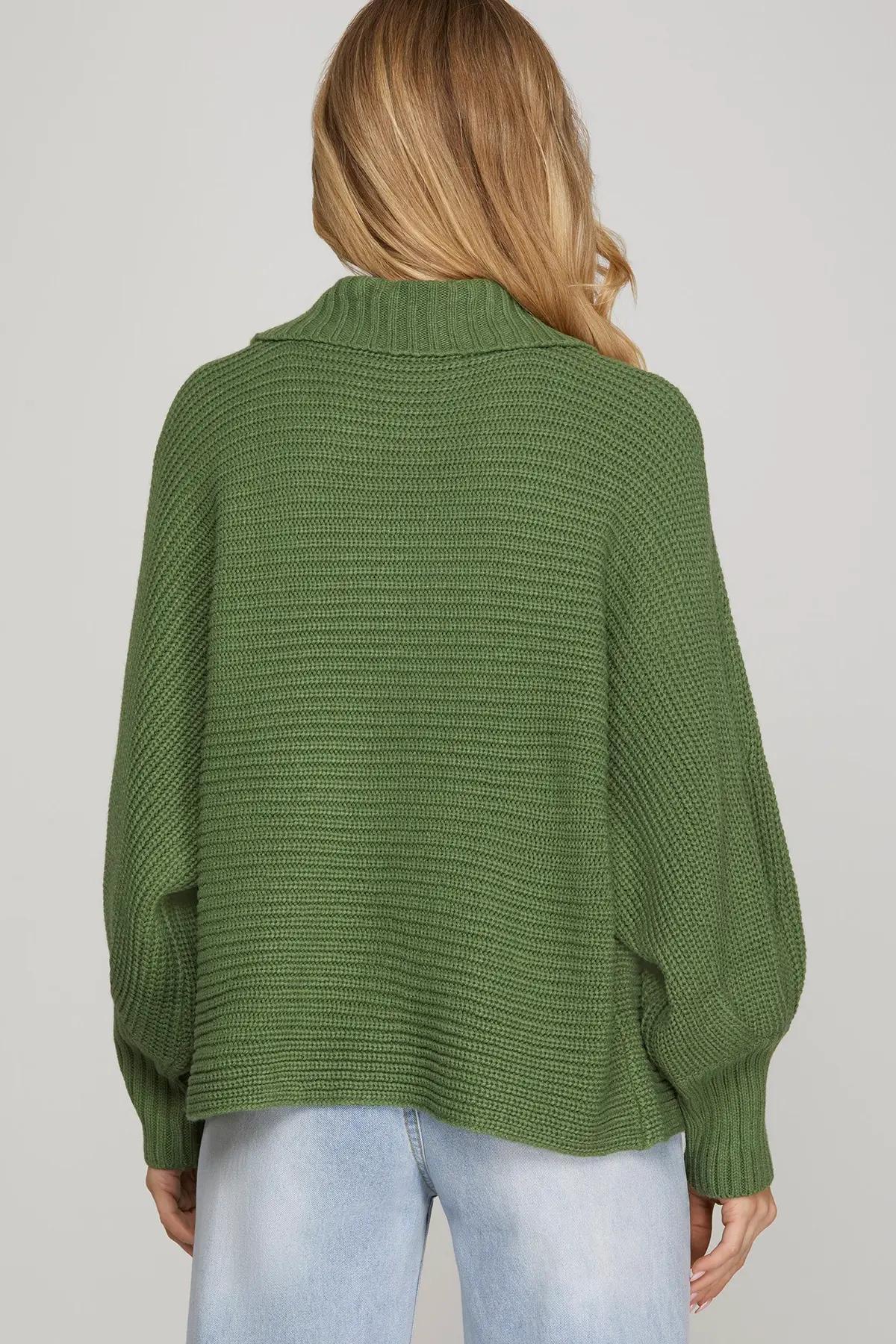 Long Sleeve Half Zip Batwing Sweater