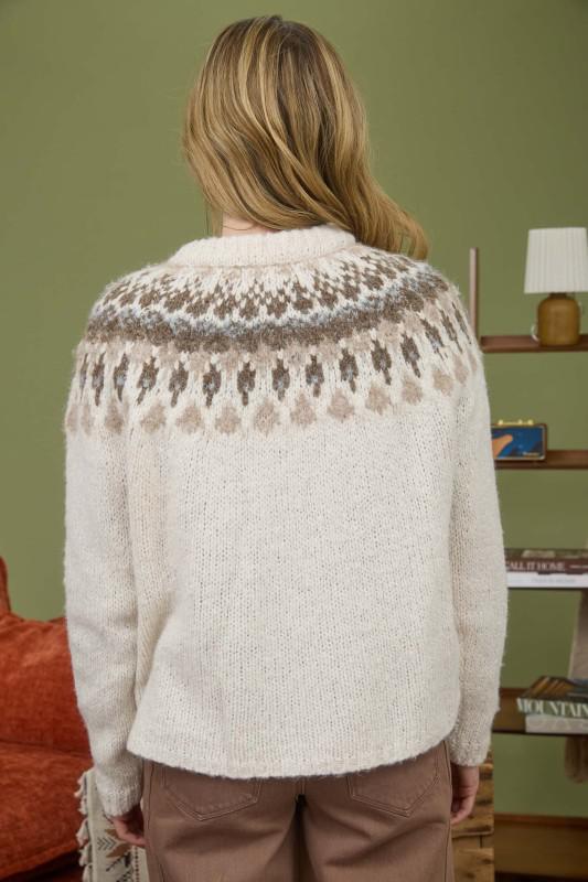 Fair Isle Pattern Long Sleeve Knit Cardigan