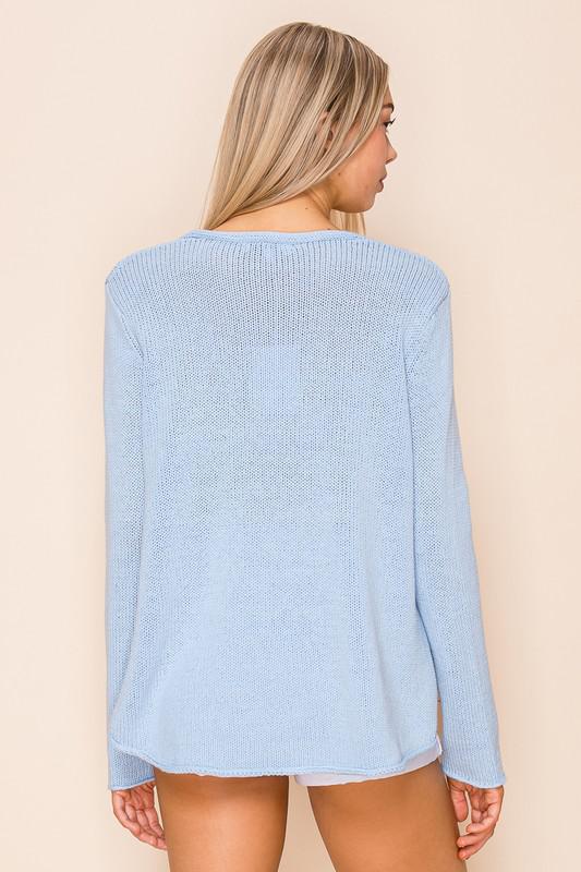 Beach Saying Knit V-Neck Sweater Top