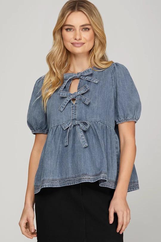 Puff Sleeve Denim Blouse