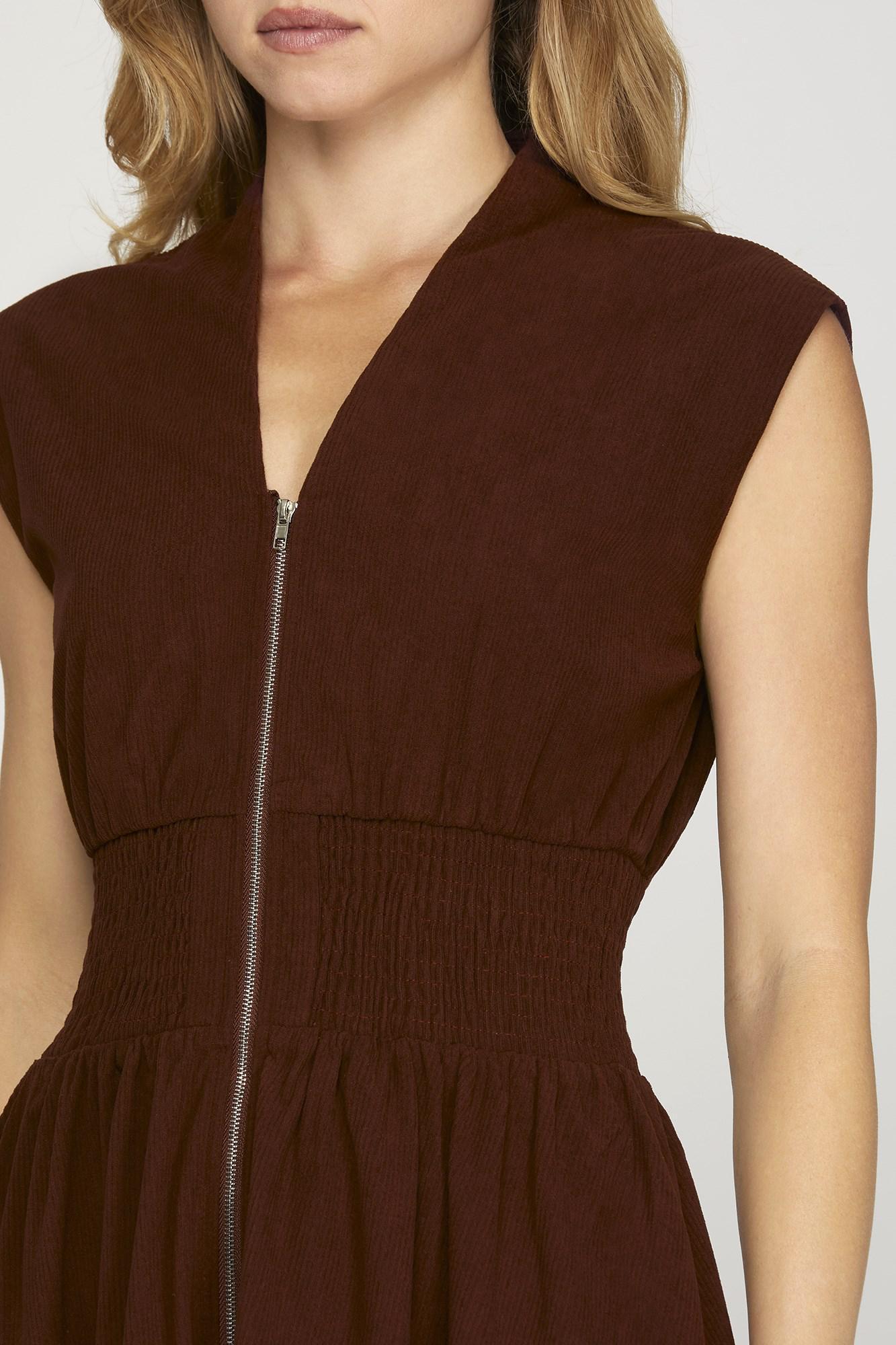 Drop Shoulder Smocked Waist Corduroy Midi Dress
