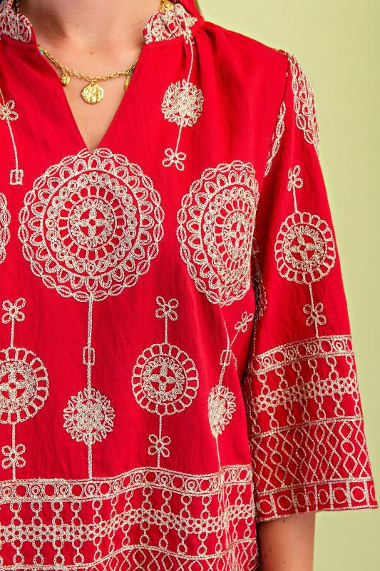 Metallic Embroidered V-Neck Blouse