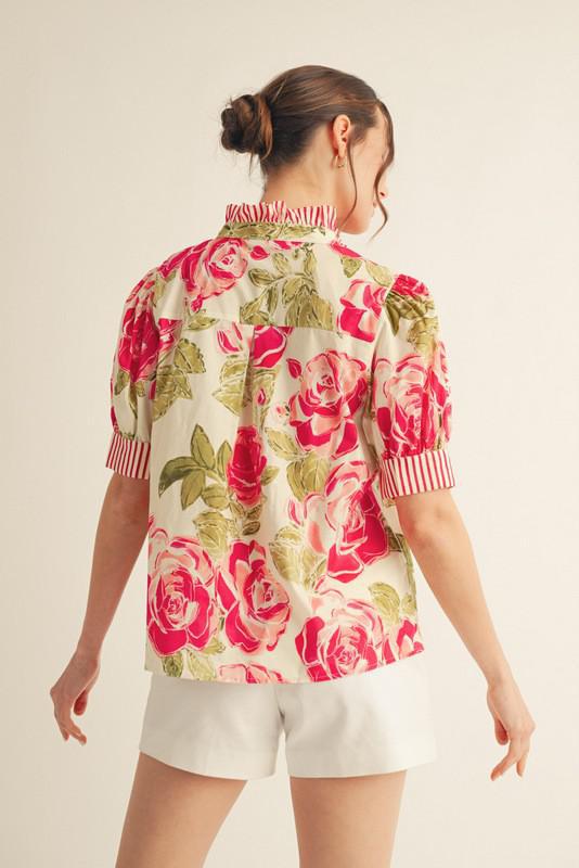 Ruffled Mock Neck Floral Top