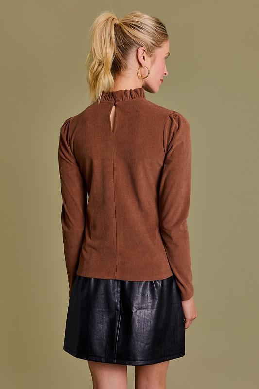 Long Sleeve Frill Neck Corduroy Top