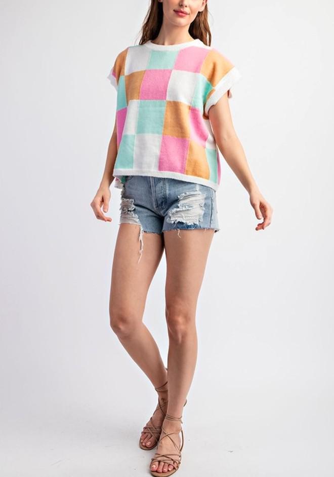 Checkered Knit Top
