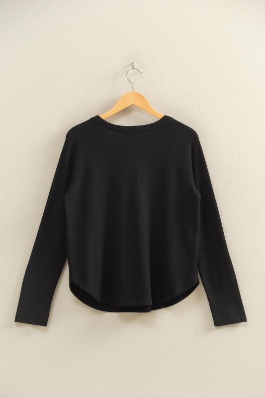 Brushed Waffle Raglan Long Sleeve Casual Top
