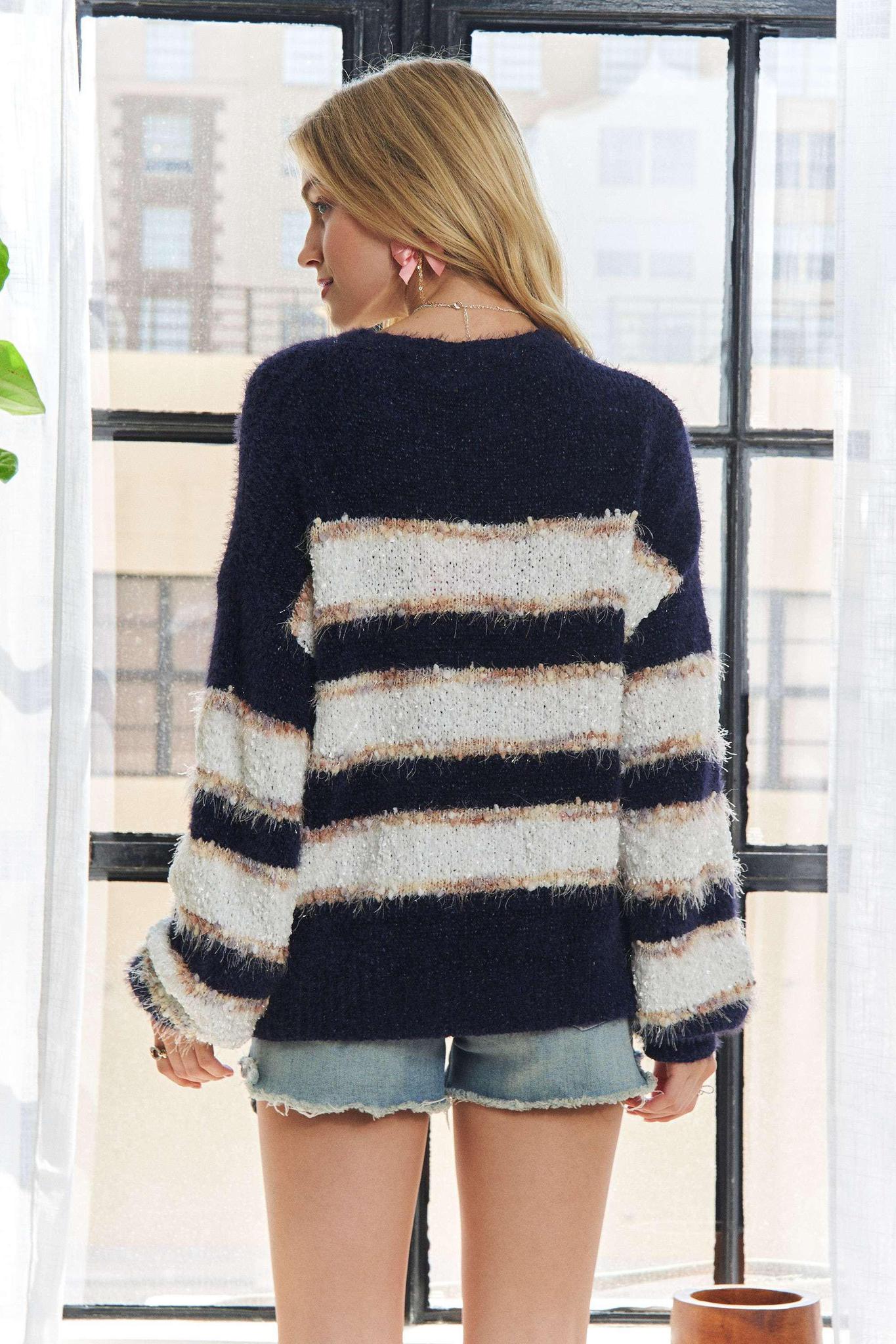 STRIPED FUZZY MULTICOLOR SWEATER