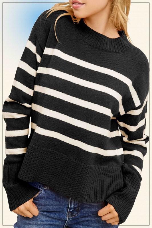 STRIPED MOCK NECK LOOSE FIT SWEATER JCS3592-Z1